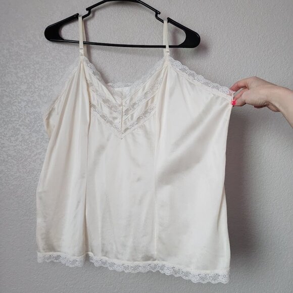 FIGURFIT‎ VINTAGE nylon slip cami top lace trim in cream size 46 - Picture 3 of 9